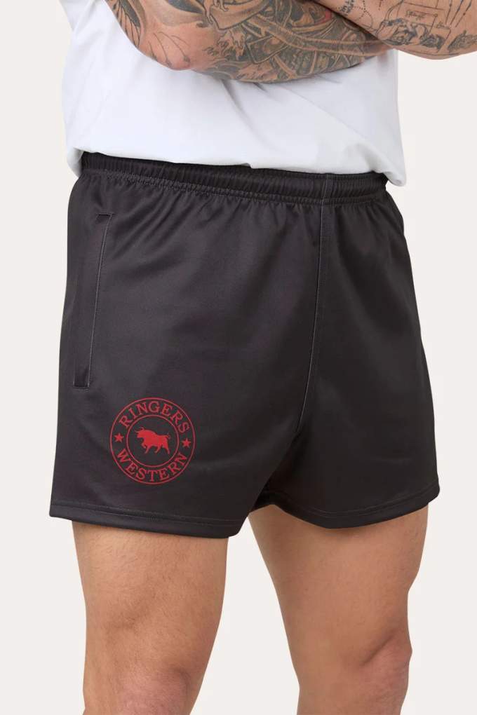Ringers Western Mens Charcoal/Red Footy Shorts