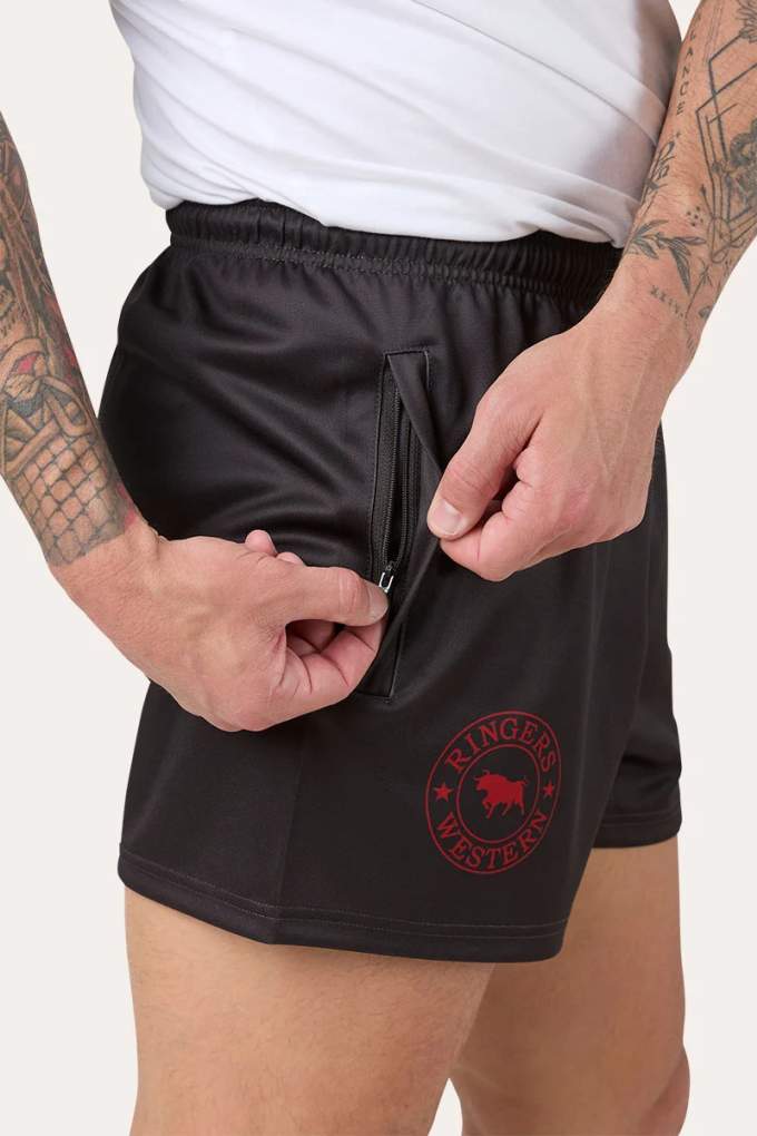 Ringers Western Mens Charcoal/Red Footy Shorts