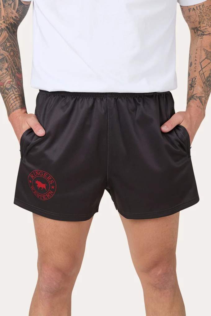 Ringers Western Mens Charcoal/Red Footy Shorts