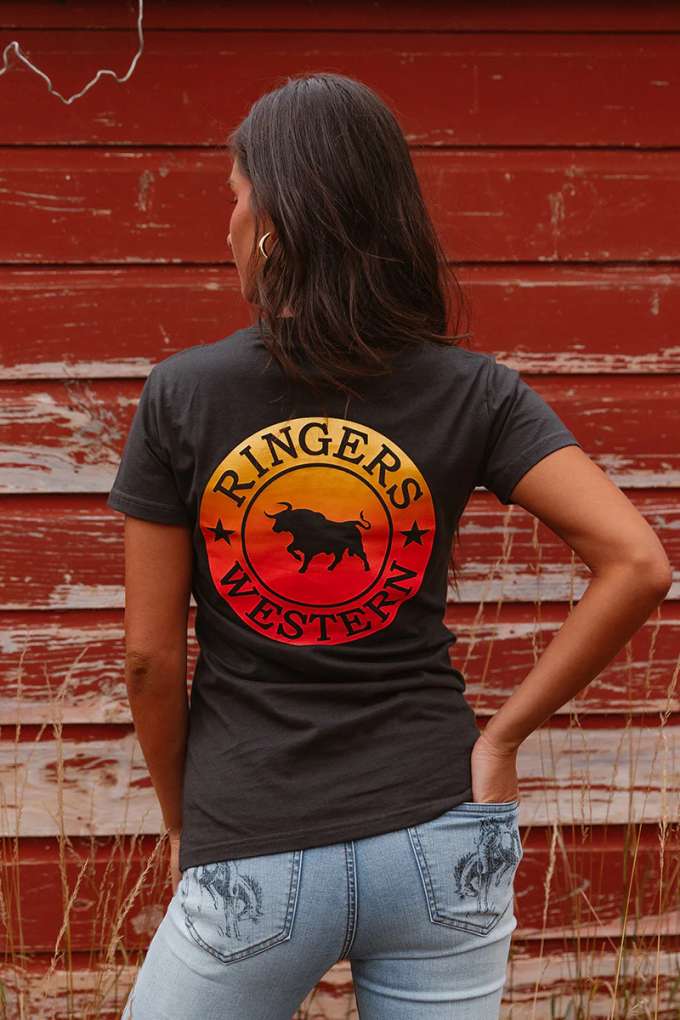 Ringers Western Ladies Signature Bull Charcoal Fade Tee