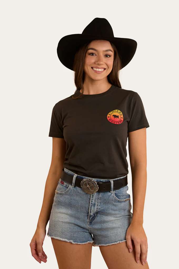 Ringers Western Ladies Signature Bull Charcoal Fade Tee