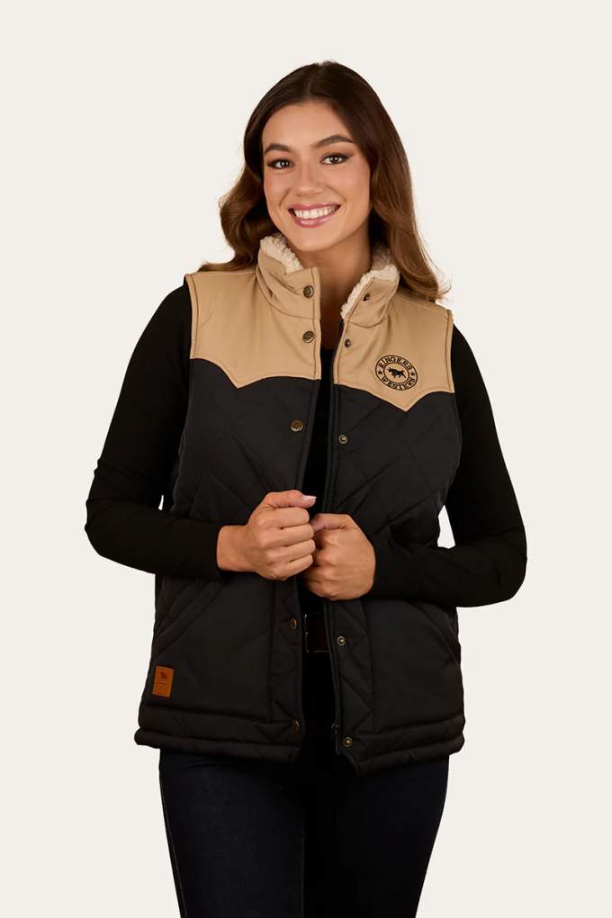 Ringers Western Ladies Selwyn Puffer Vest Dark Sand/Black