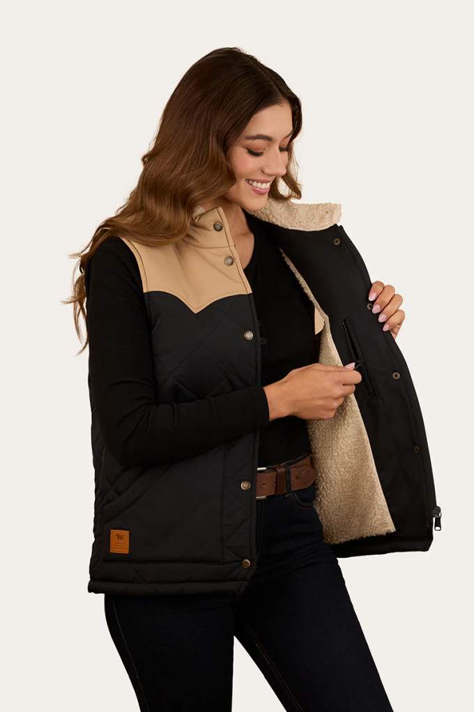 Ringers Western Ladies Selwyn Puffer Vest Dark Sand/Black