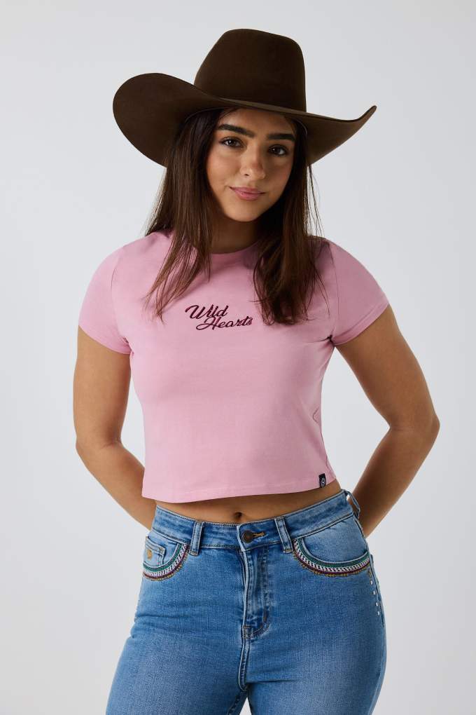 Ringers Western Ladies Wild Heart Baby Tee Dusty Pink