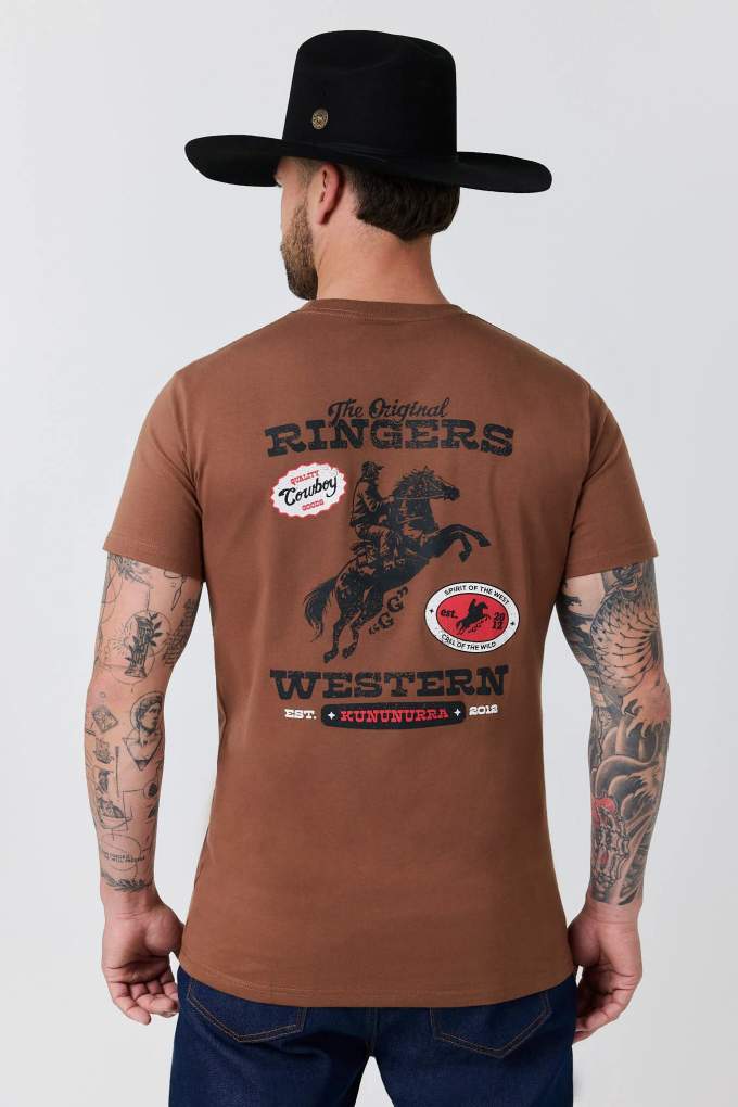 Ringers Western Mens Grayson Stock Tee Washed Saddle Brown