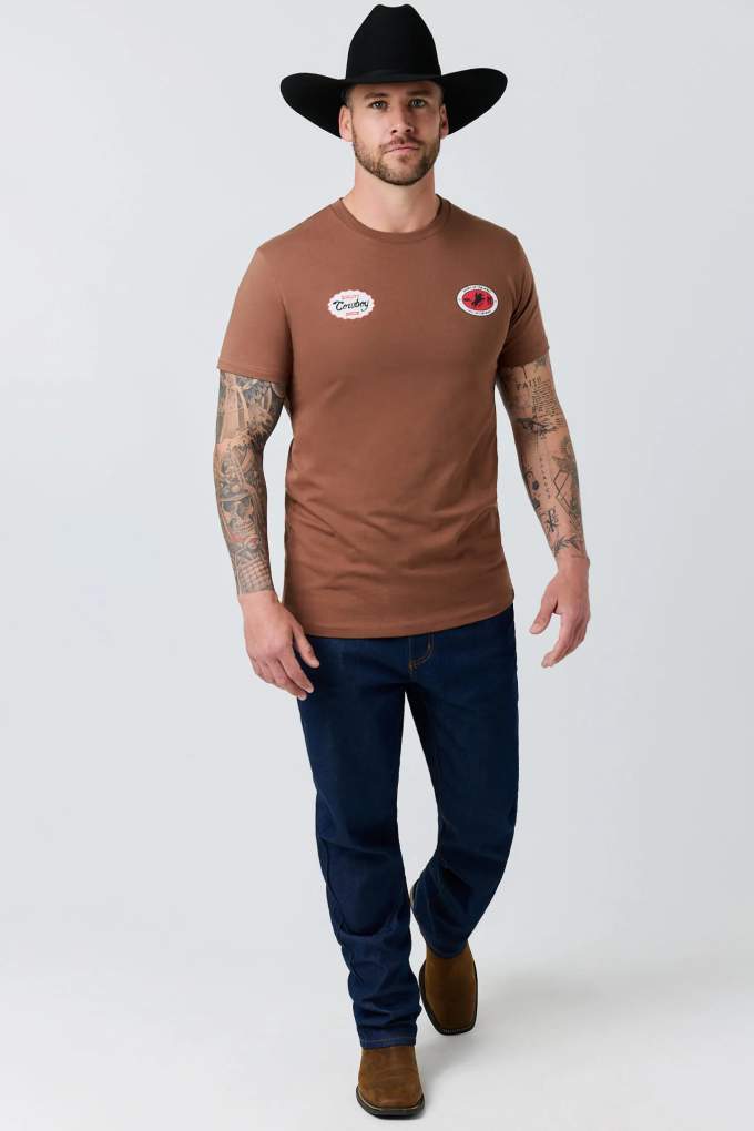 Ringers Western Mens Grayson Stock Tee Washed Saddle Brown