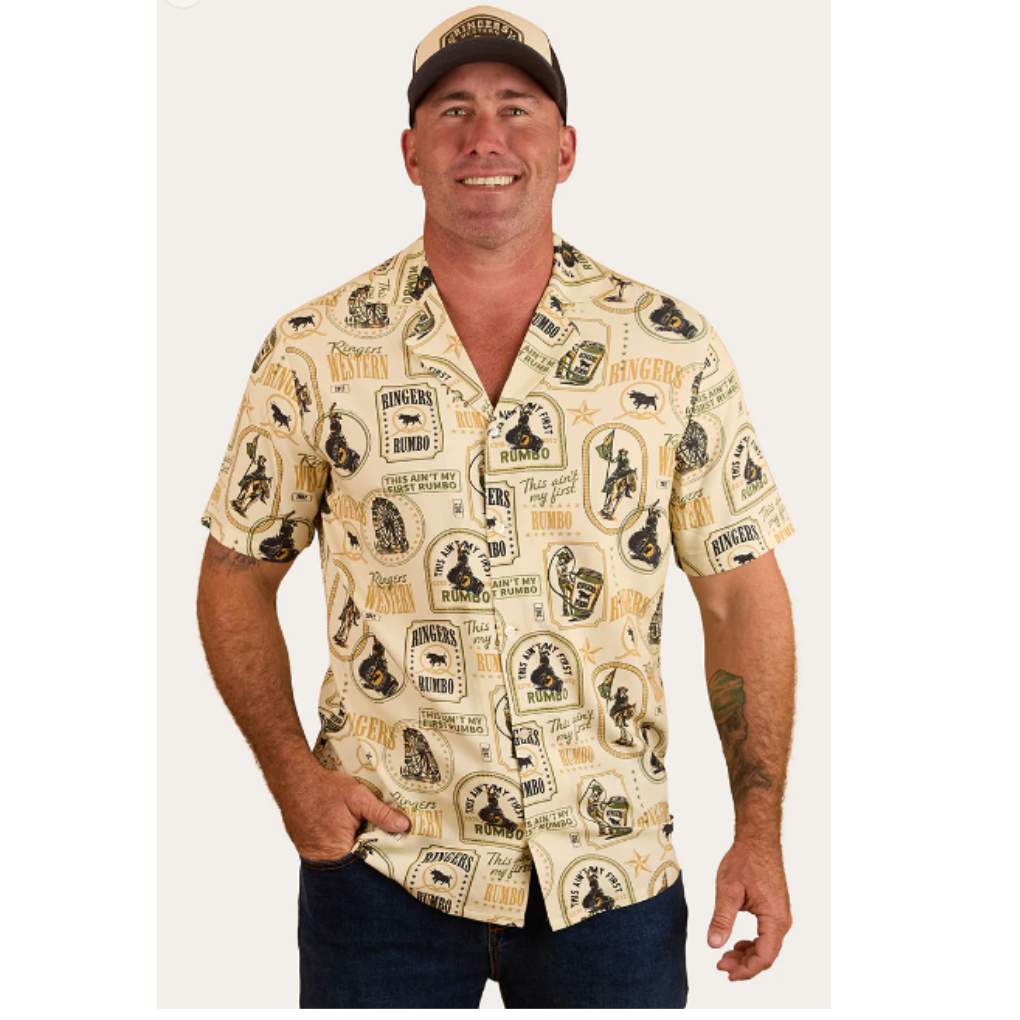 Ringers Western Mens Aint My First Rumbo Pub Shirt Off White