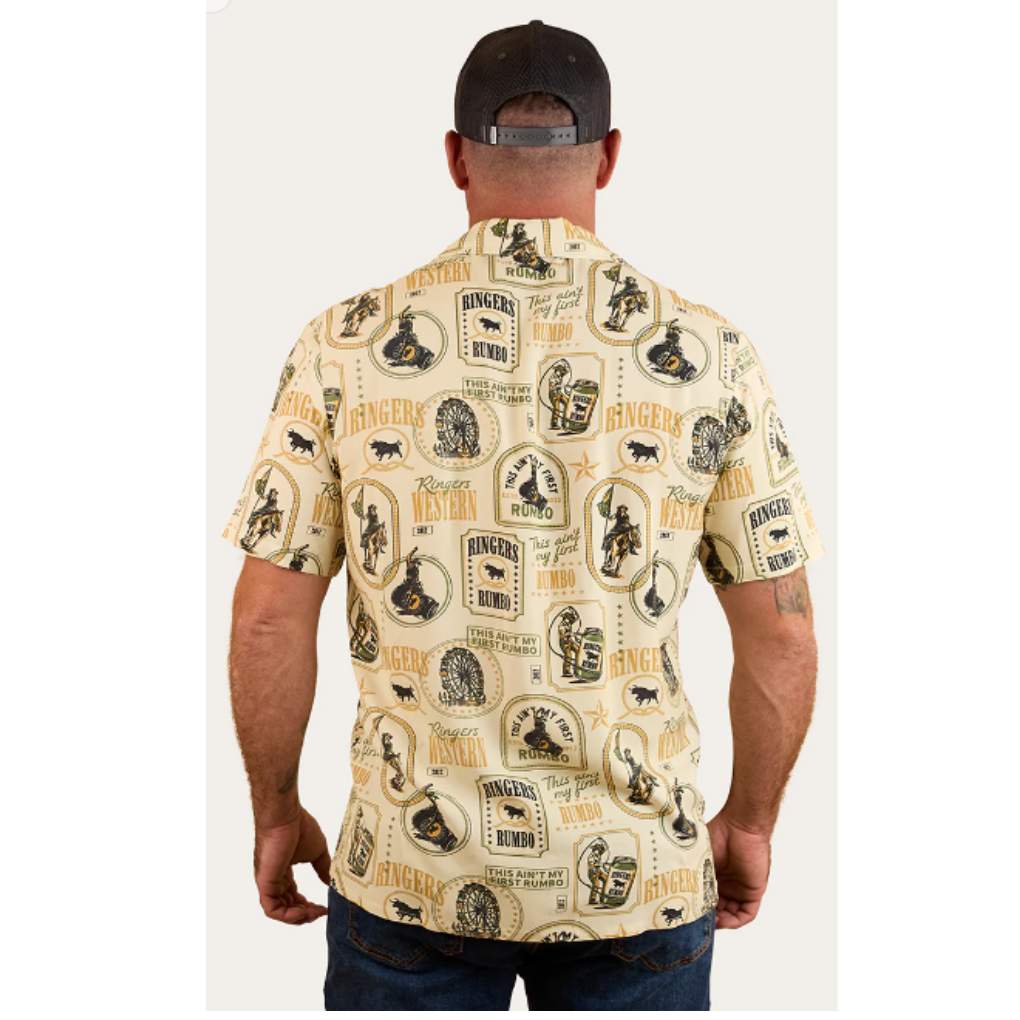 Ringers Western Mens Aint My First Rumbo Pub Shirt Off White