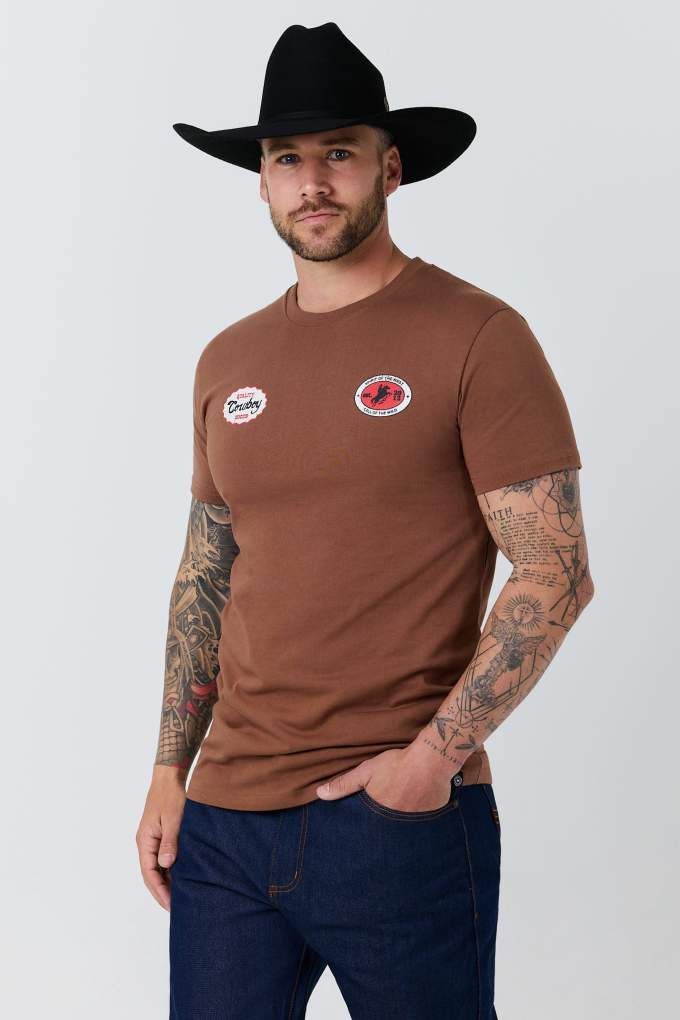 Ringers Western Mens Grayson Stock Tee Washed Saddle Brown