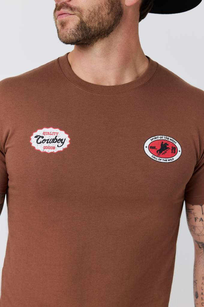 Ringers Western Mens Grayson Stock Tee Washed Saddle Brown