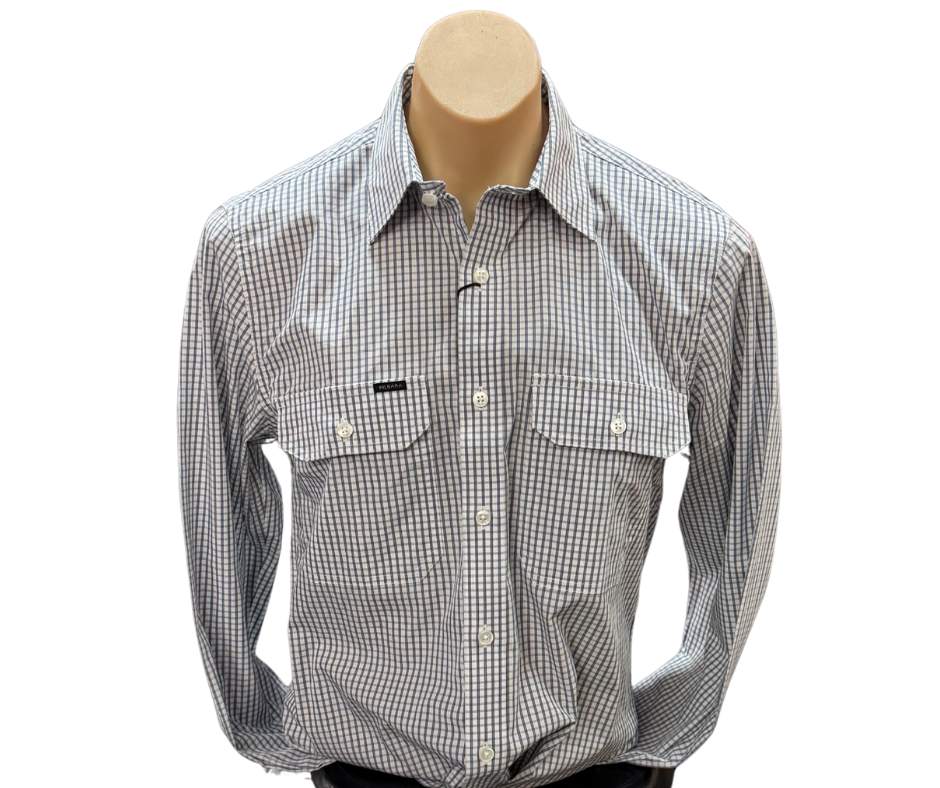 Ritemate Pilbara Mens Check Diesel/White Dual Pocket Shirt