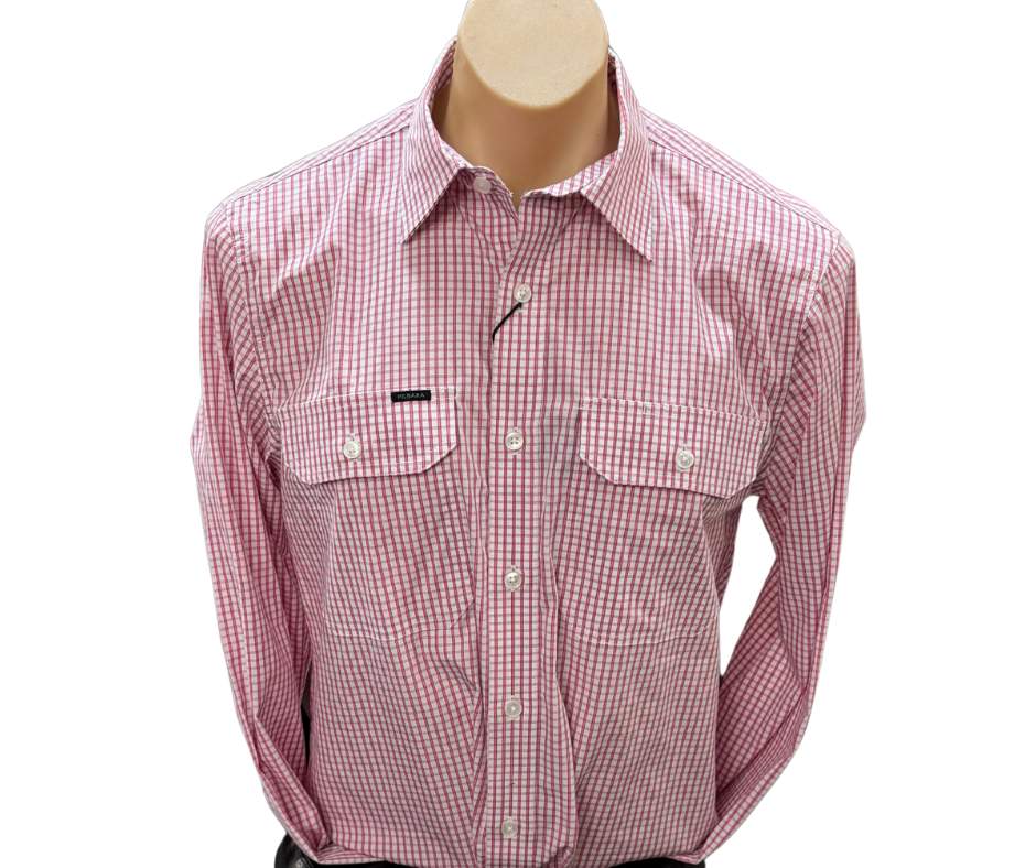 Ritemate Pilbara Mens Check Red/White Dual Pocket Shirt