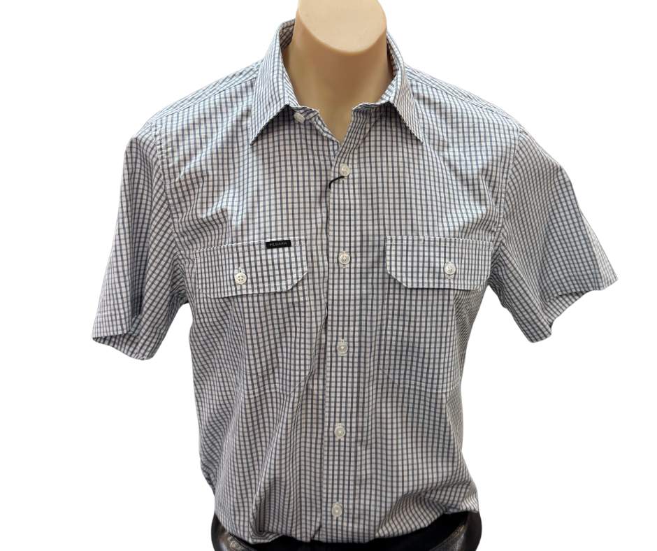 Ritemate Pilbara Mens S/S Check Diesel/White Shirt