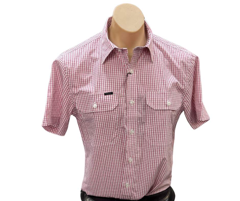 Ritemate Pilbara Mens S/S Check Red/White Shirt
