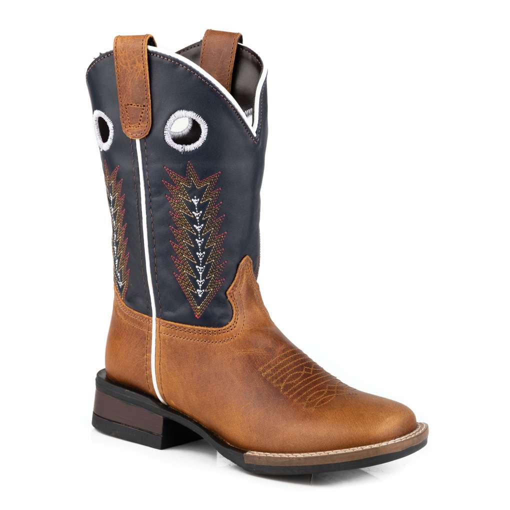 Roper Big Kids James Tan Burnished/Navy Leather 09-119-0911-3352