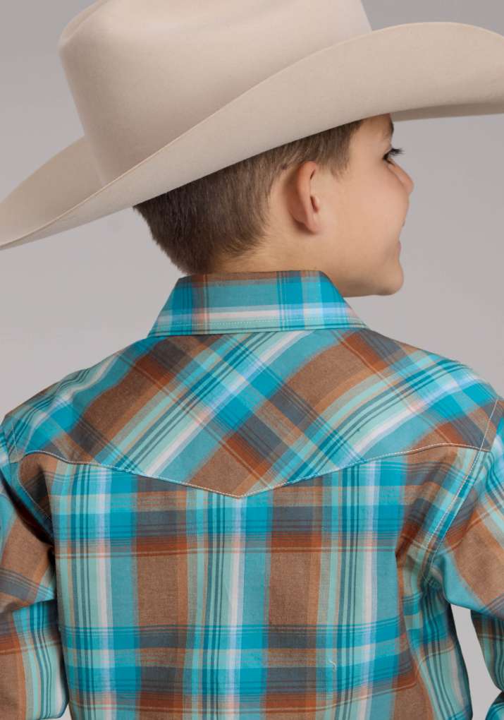 Roper Boys Amarillo Orange/Blue Plaid Shirt