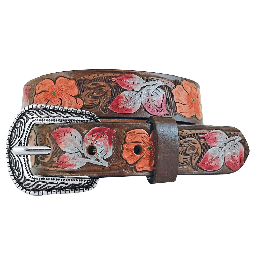 Roper Girls Painted Floral Embossed Buffalo Leather Belt