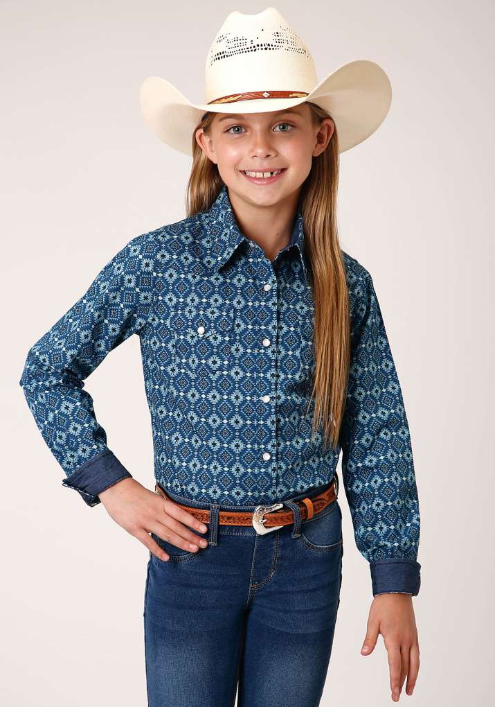 Roper Girls West Made Diamond Geo Print Shirt