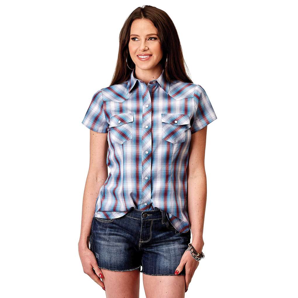 Roper Ladies Karman Western Plaid Short Sleeve Shirt The Top