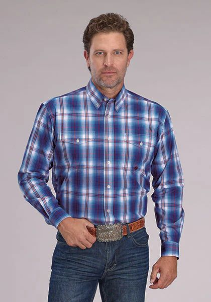 Roper Mens Amarillo Blue Plaid 01378015 Shirt