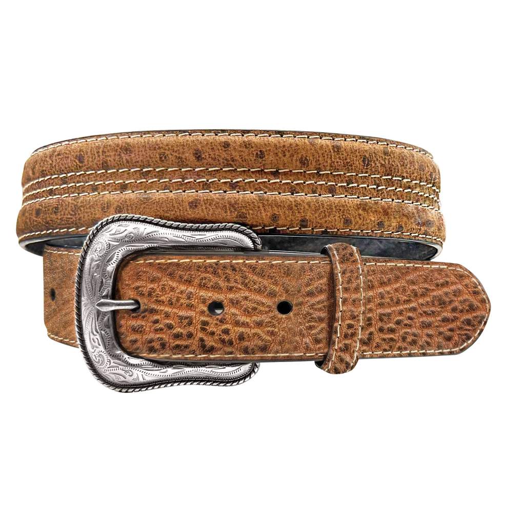 Roper Mens Ostrich Print Strip Brown Belt