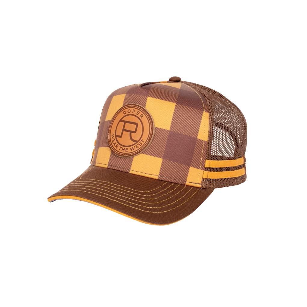 Roper Trucker Plaid Mustard/Brown Trucker Cap