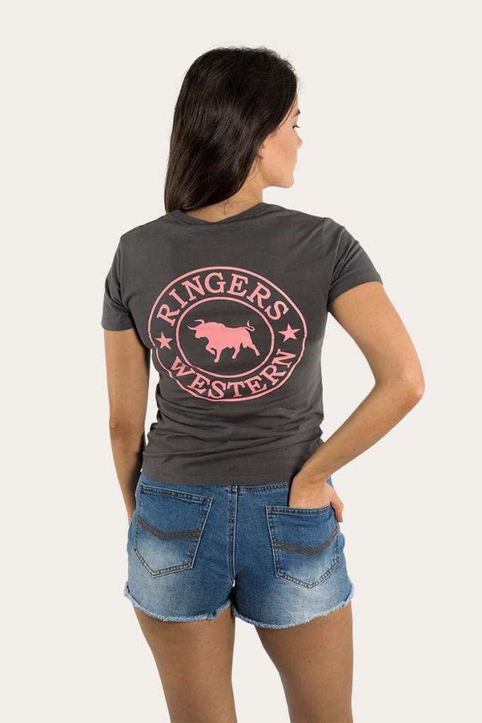 Ringers Western Ladies Signature Bull Tee Vintage Black/Strawberry Pink