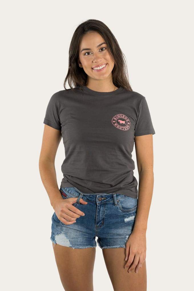 Ringers Western Ladies Signature Bull Tee Vintage Black/Strawberry Pink