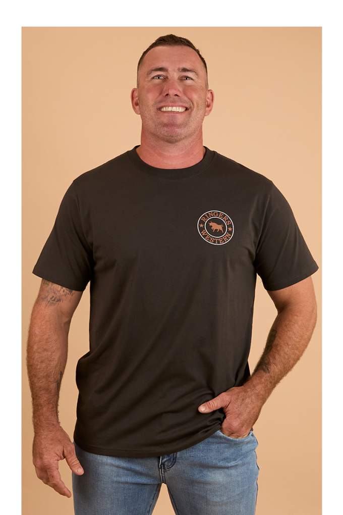 Ringer Western Mens Signature Bull Charcoal/Copper Tee