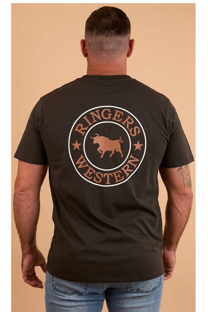 Ringer Western Mens Signature Bull Charcoal/Copper Tee