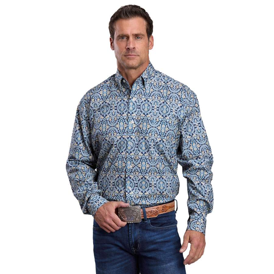 Stetson Mens Blue Geo Print Shirt