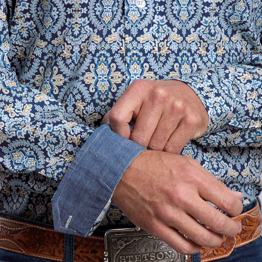 Stetson Mens Blue Geo Print Shirt