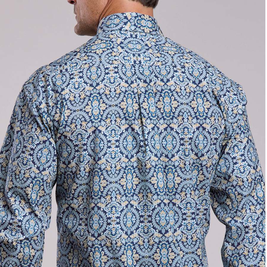 Stetson Mens Blue Geo Print Shirt