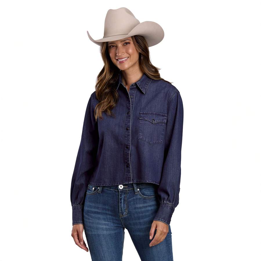 Stetson Ladies Solid Blue Shirt