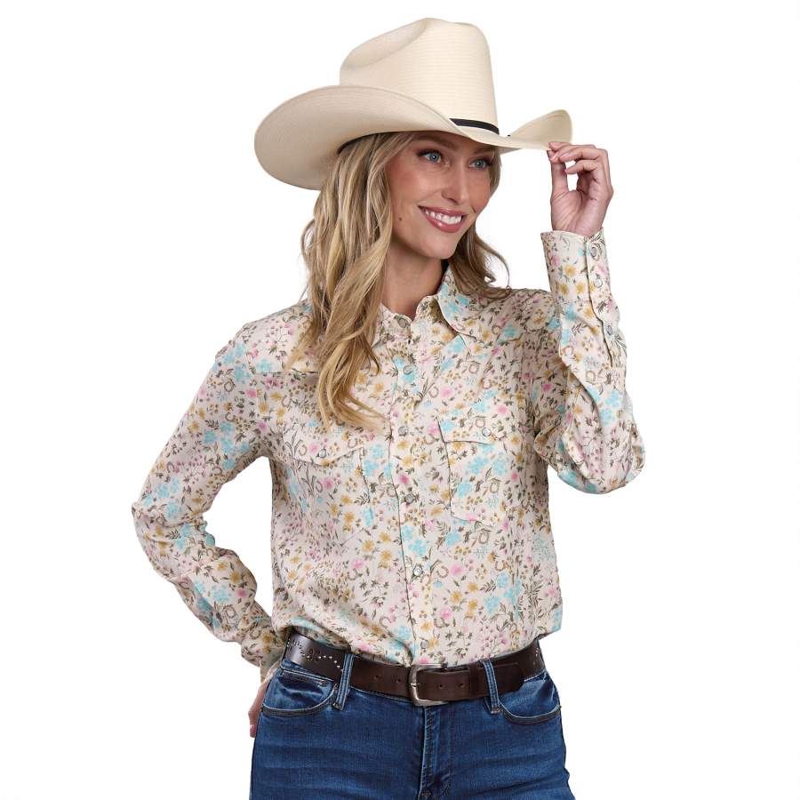 Stetson Ladies White Print Shirt