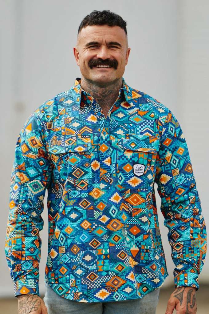 TradeMutt Mens The Battler Half Button L/S Workshirt