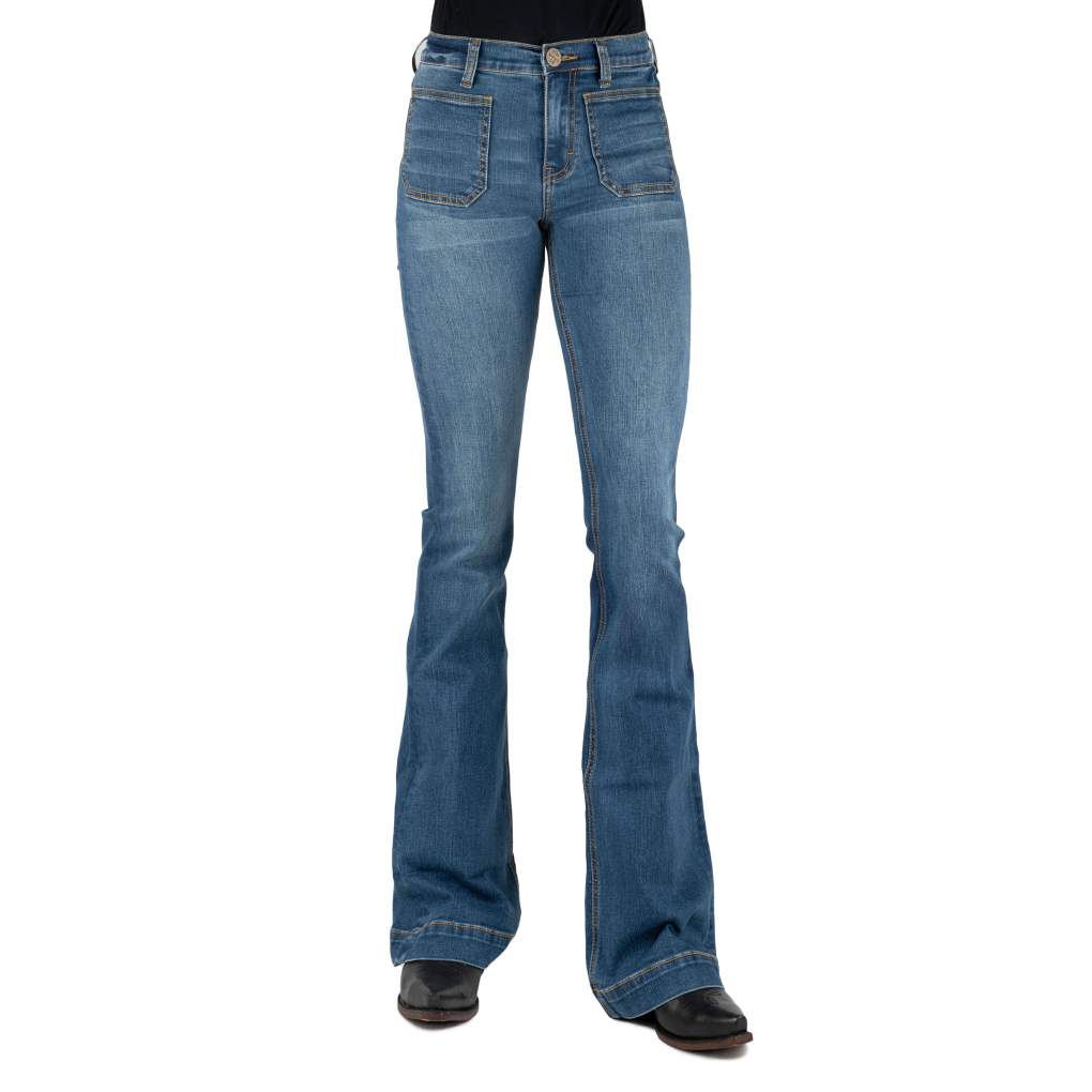 Tin Haul Ladies 595 Libby Long Flare Plain Blue Jeans