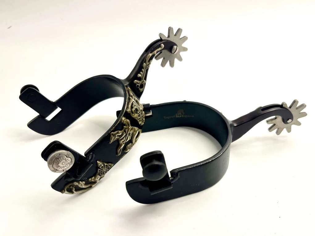 Toprail Black Satin Floral Reining Spur