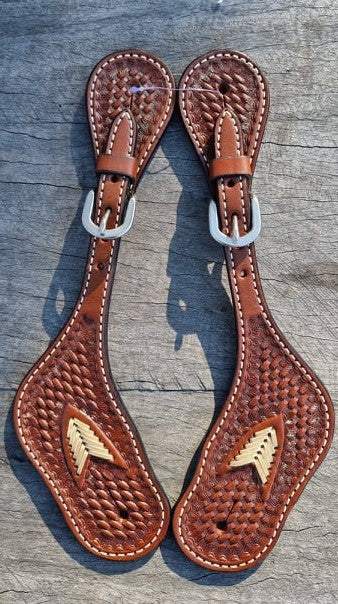 Toprail Spur Strap Cream Arrow Laced Tooled Mens