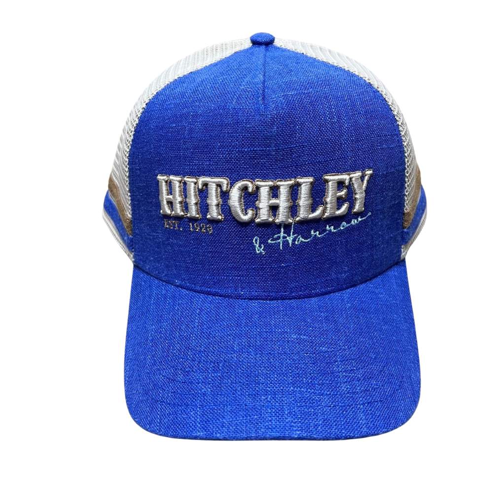 H &amp; H Blue Linen &amp; Beige Trucker Cap