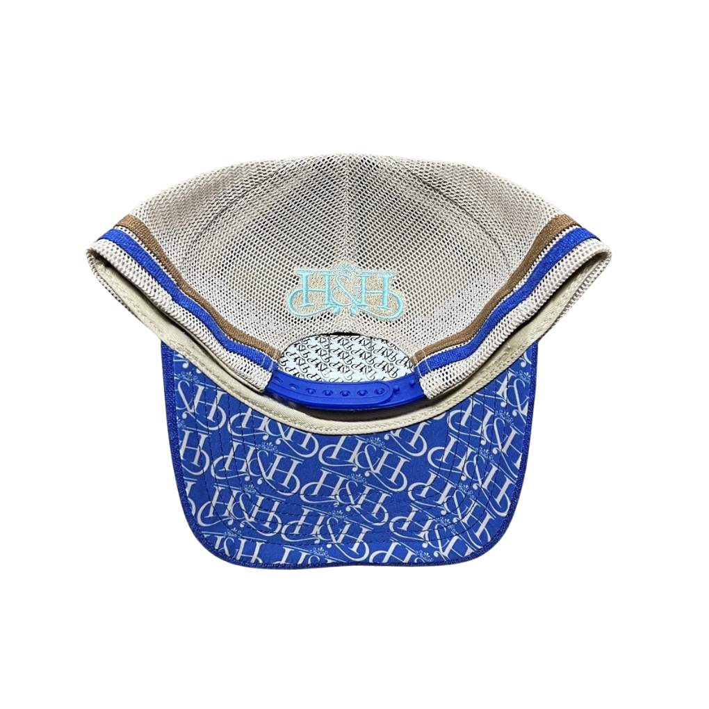 H &amp; H Blue Linen &amp; Beige Trucker Cap