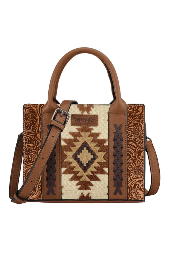 Wrangler Aztec Tooled Crossbody Bag Tan