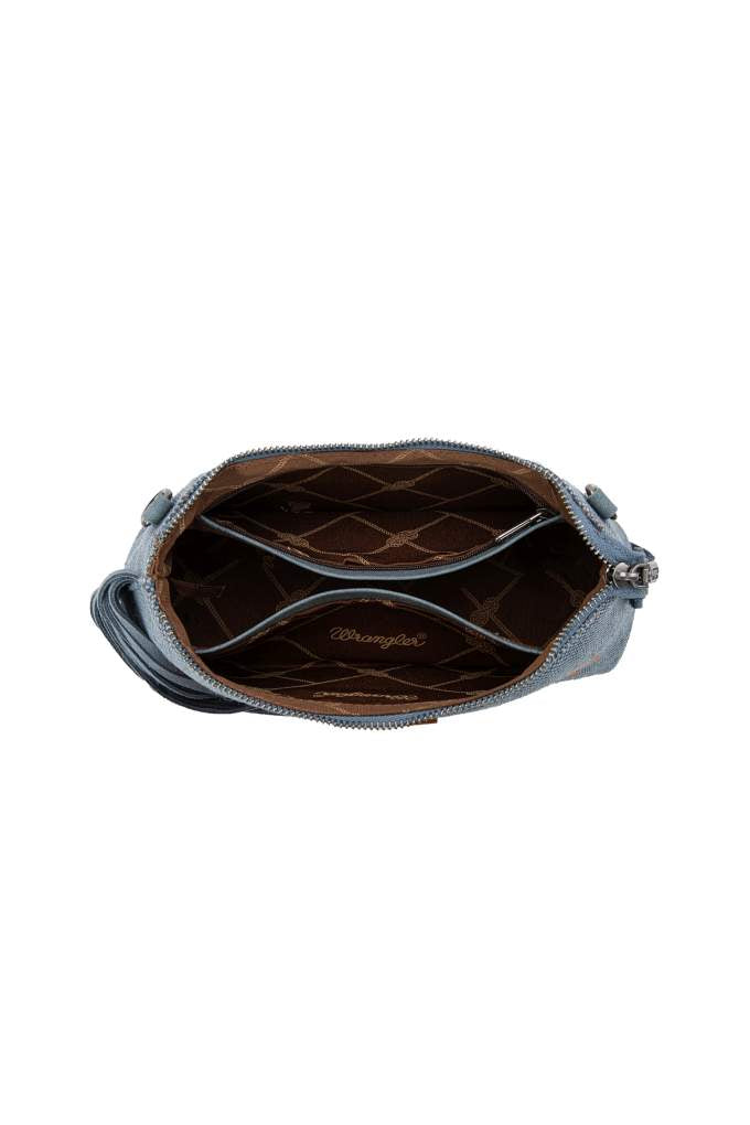 Wrangler Embroidered Aztec Fringe Blue Wrist Bag