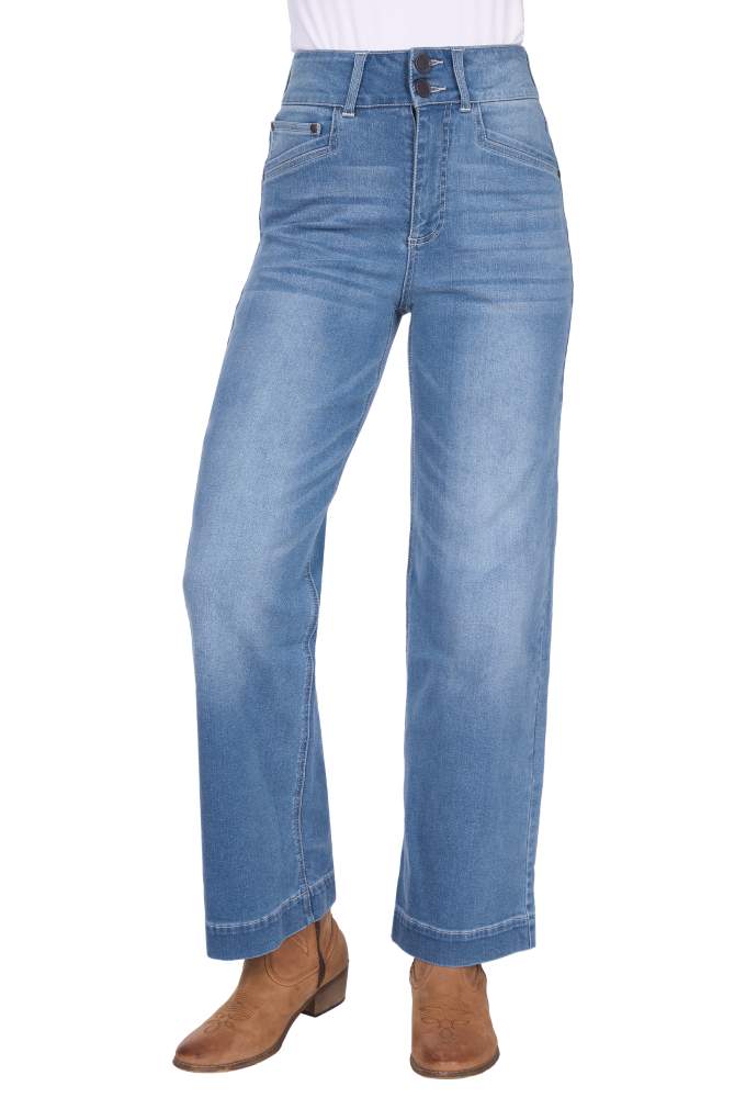 Wrangler Ladies Chloe Hi Rise Wide Leg Jeans Morning Sky