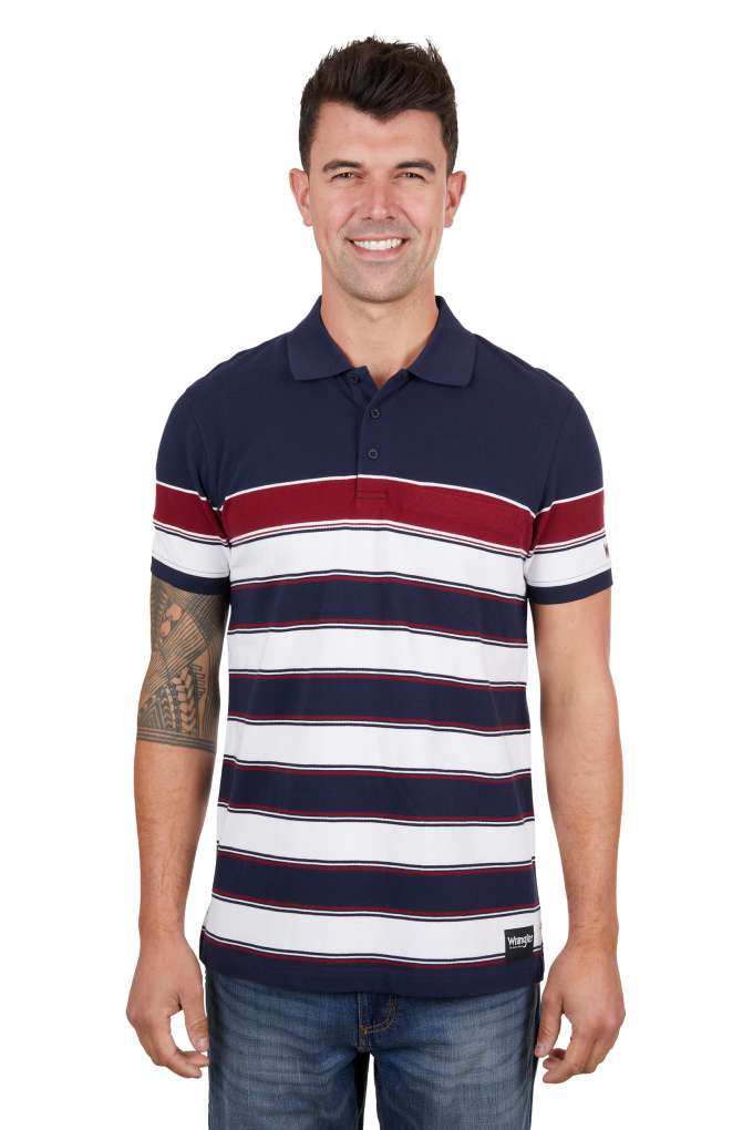 Wrangler Mens Dion Striped Pocket Polo