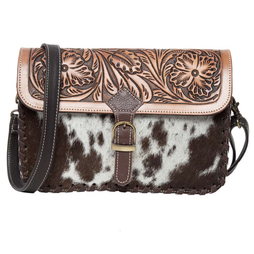 Design Edge Panama Tooled Leather Flap Bag