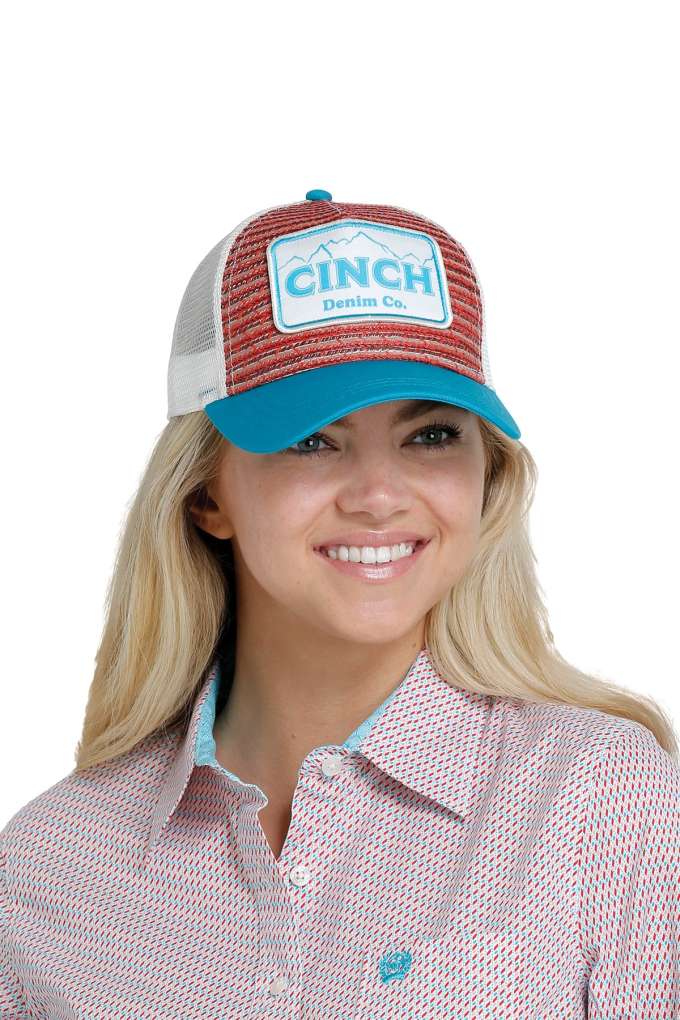 Cinch Ladies Straw Patch Logo Trucker Cap