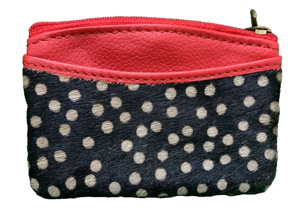 Design Edge Florida Card & Change Cowhide Purse Polka