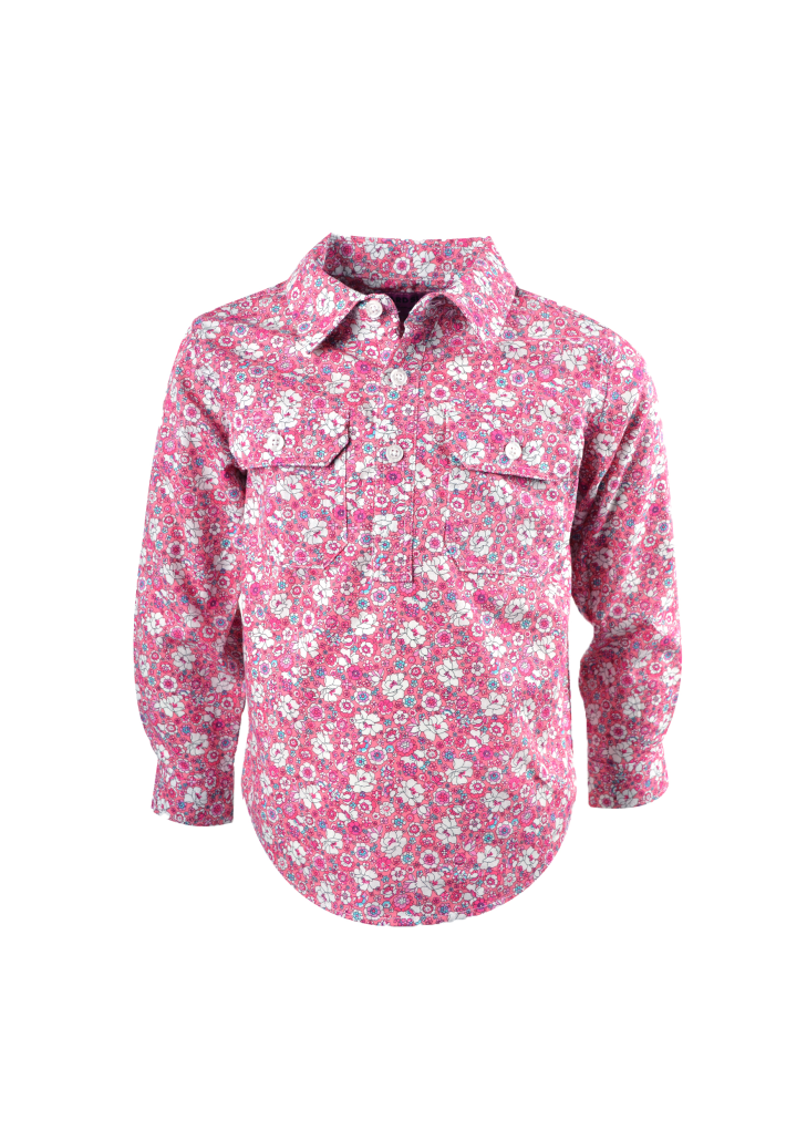 Hard Slog Girls Bethany Floral Half Placket Shirt