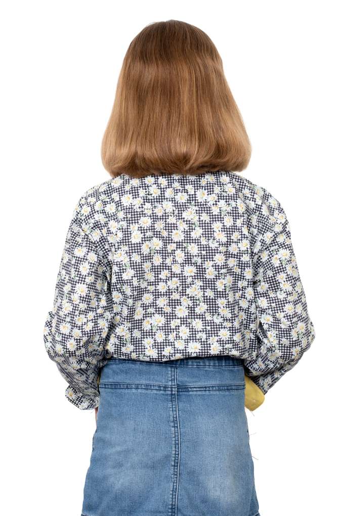 JCA Girls Harper Black White Daisies Half Button Shirt